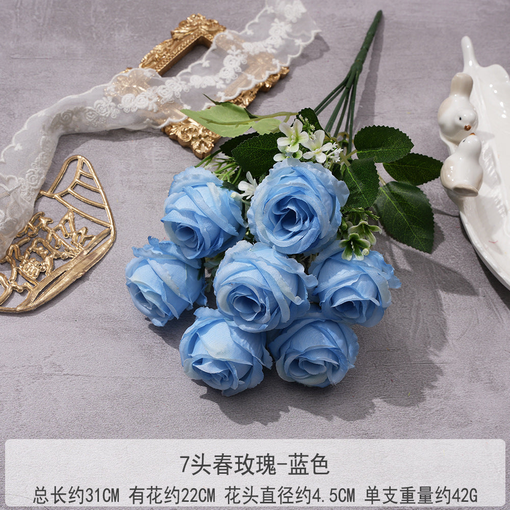 Uniquelina Artificial 7 heads Roses Fake Red Rose Silk Flowers with Stem Floral Gift for Wedding Arrangement Party Home Decor