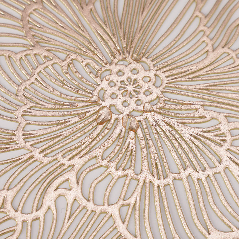 Gold Silver Placemats 12 pcs Sweet Acacia Elegant Tablemats Flower Round Vinyl Place Mats Table Setting Kitchen Mats for Dining Table Holiday Wedding Decorative