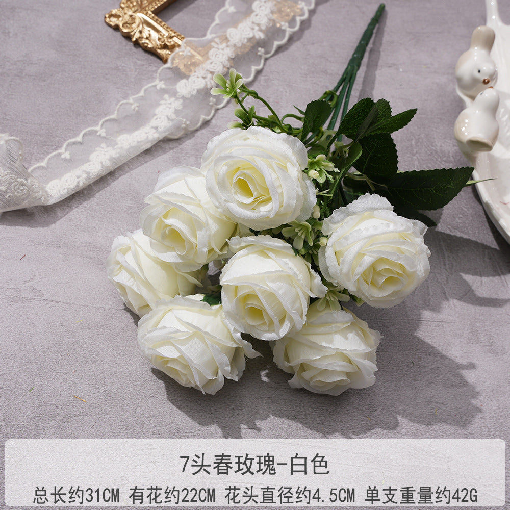 Uniquelina Artificial 7 heads Roses Fake Red Rose Silk Flowers with Stem Floral Gift for Wedding Arrangement Party Home Decor