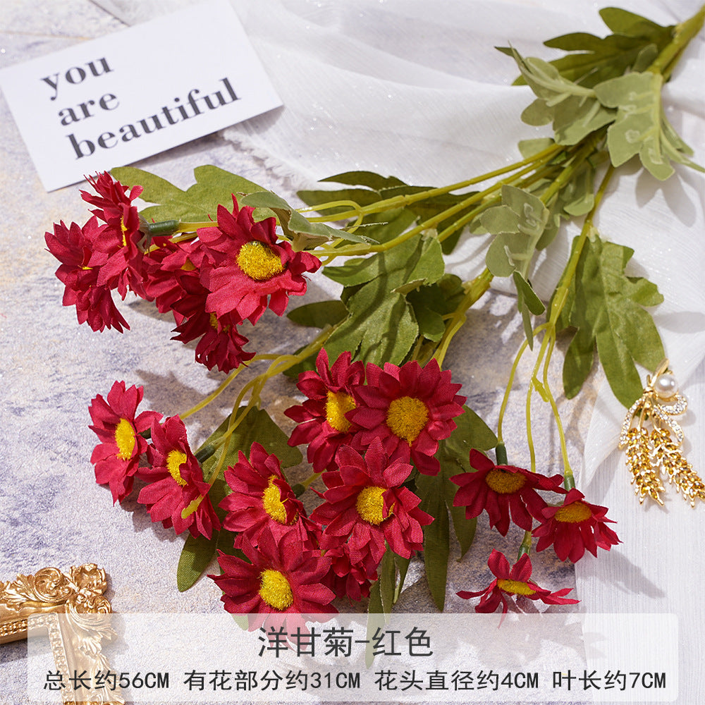 Uniquelina High Quality Single Artificial Ball Chrysanthemum Silk Chrysanthemum with Flocking Stems Flowers for Decoration