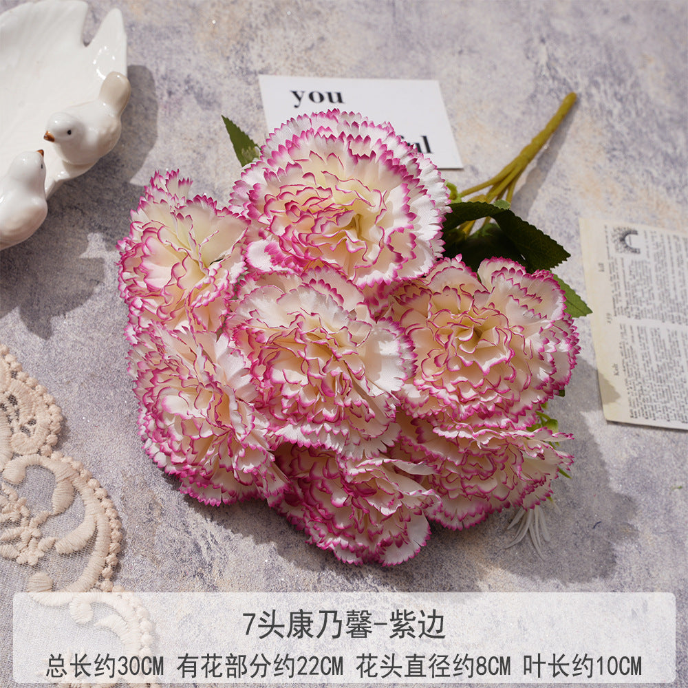 Uniquelina Artificial 7 heads dianthus caryophyllus Roses Fake Red Rose Silk Flowers with Stem Floral Gift for Wedding Arrangement Party Home Decordianthus