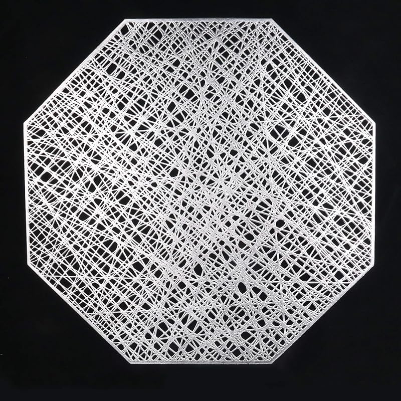 12 Pack Round Pressed Vinyl Placemats Metallic Place Mat Laminated Leaf Placemats Non-Slip Heat Insulation Kitchen Washable Table Mats Decoration Gold