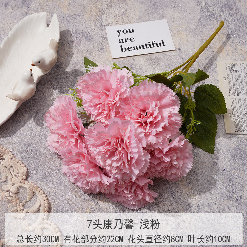 Uniquelina Artificial 7 heads dianthus caryophyllus Roses Fake Red Rose Silk Flowers with Stem Floral Gift for Wedding Arrangement Party Home Decordianthus
