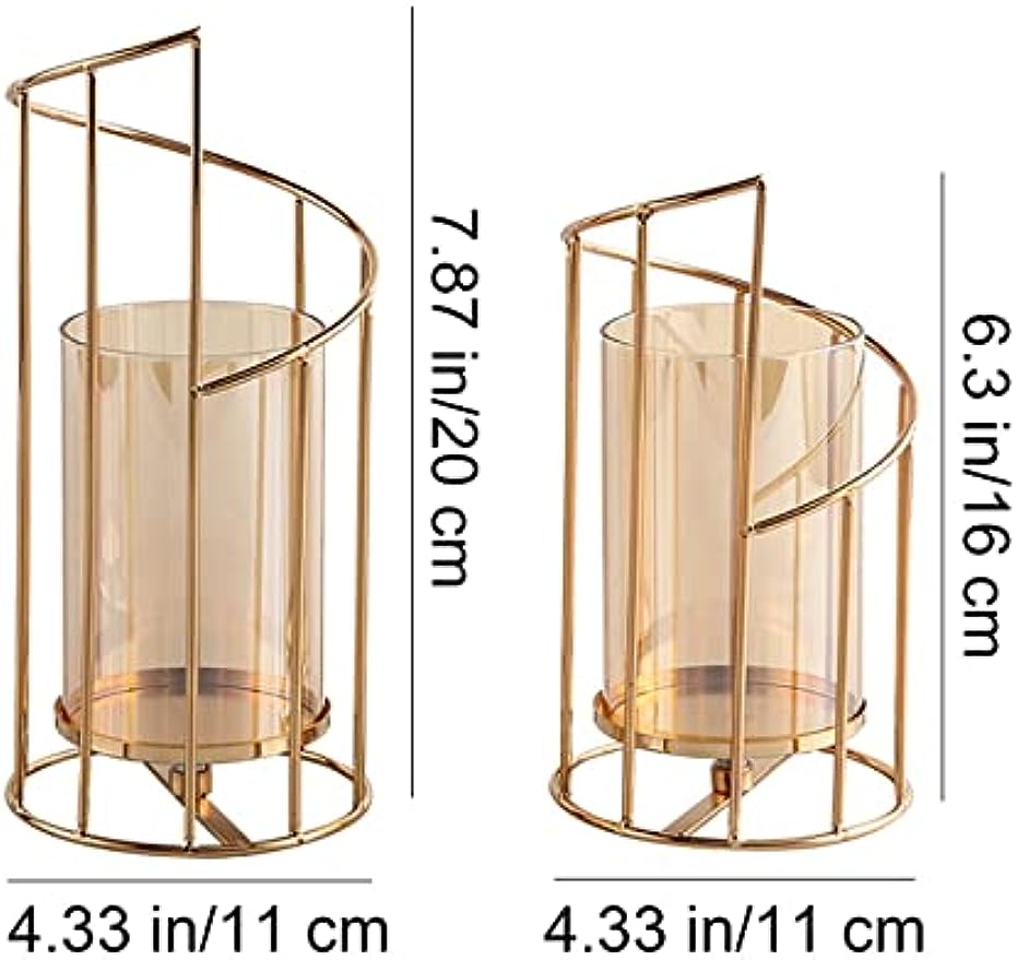Metal Wire Candle Holder Set of 2, Glass Pillar Candle Holders Gold Decorative Tea Light Candleholders for Home Decor Table Decorations Centerpiece (Spiral)