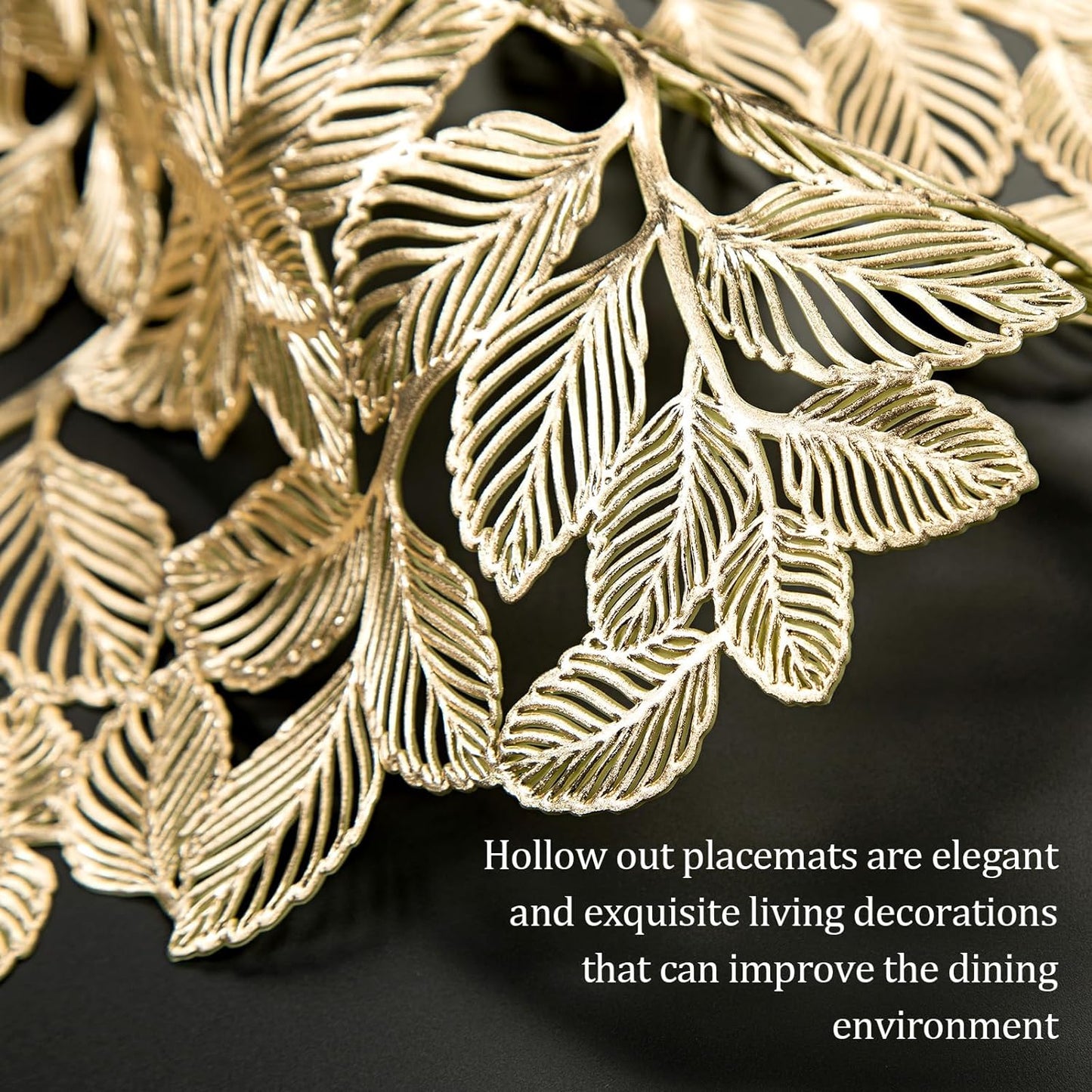 Round Gold Placemats Set of 12 Metallic Leaf Pressed Vinyl Table Dining Mats Waterproof Decorations Placemats for Gathering Housewarming Activities