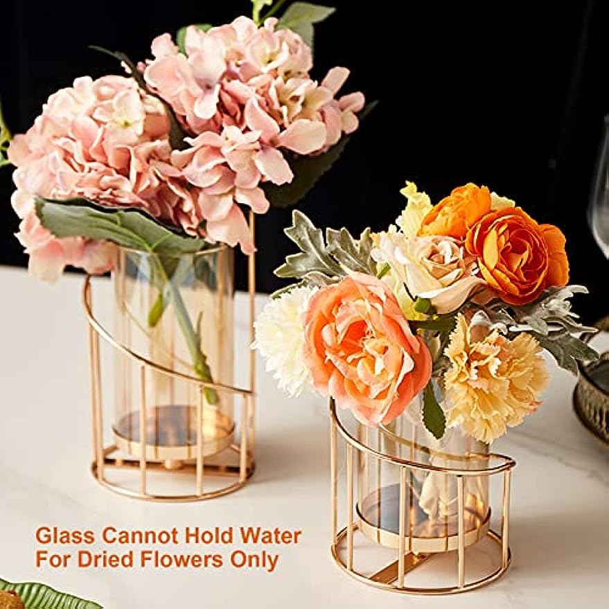 Metal Wire Candle Holder Set of 2, Glass Pillar Candle Holders Gold Decorative Tea Light Candleholders for Home Decor Table Decorations Centerpiece (Spiral)