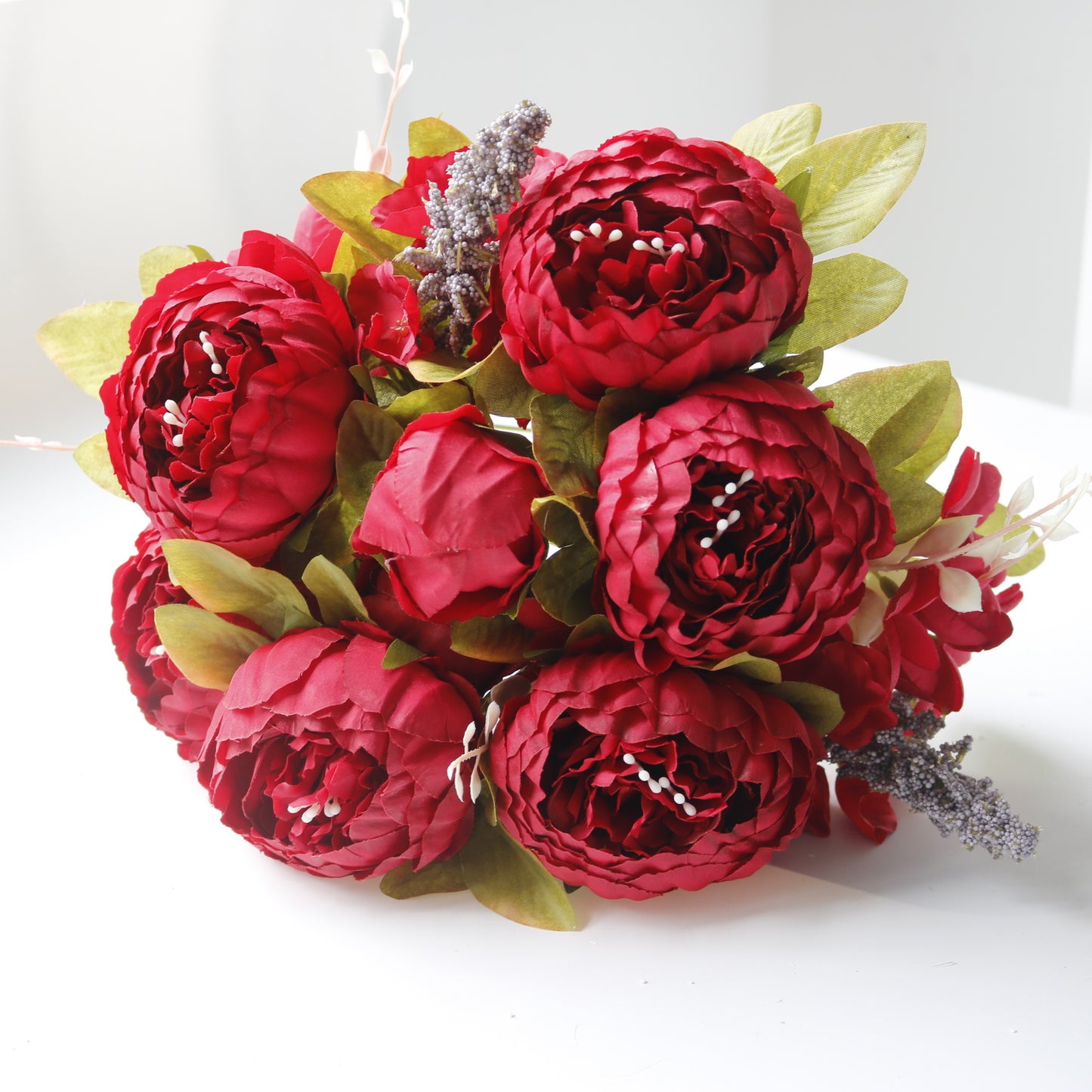 Uniquelina – Bouquet de pivoines artificielles en soie, 1 lot, accessoires de décoration pour la maison, fausses plantes pour fête de mariage, DIY