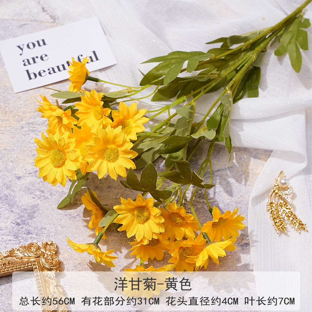 Uniquelina High Quality Single Artificial Ball Chrysanthemum Silk Chrysanthemum with Flocking Stems Flowers for Decoration