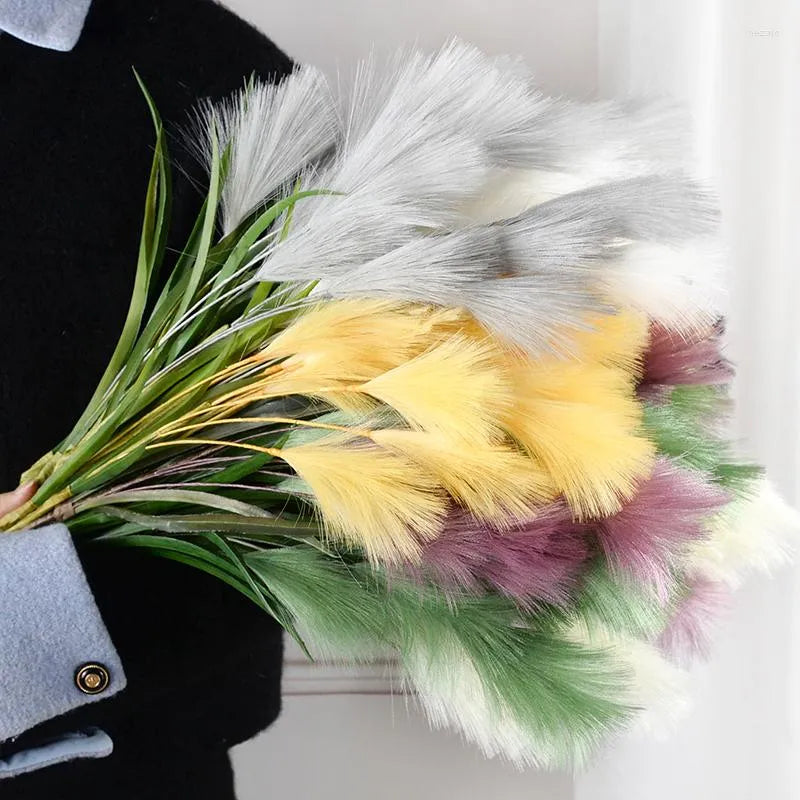 Uniquelina Decorative Flowers Artificial Pampas Grass Bouquet Home Decor Fake Flower Garden Plant Accessories Reed For Wedding Party Decoration