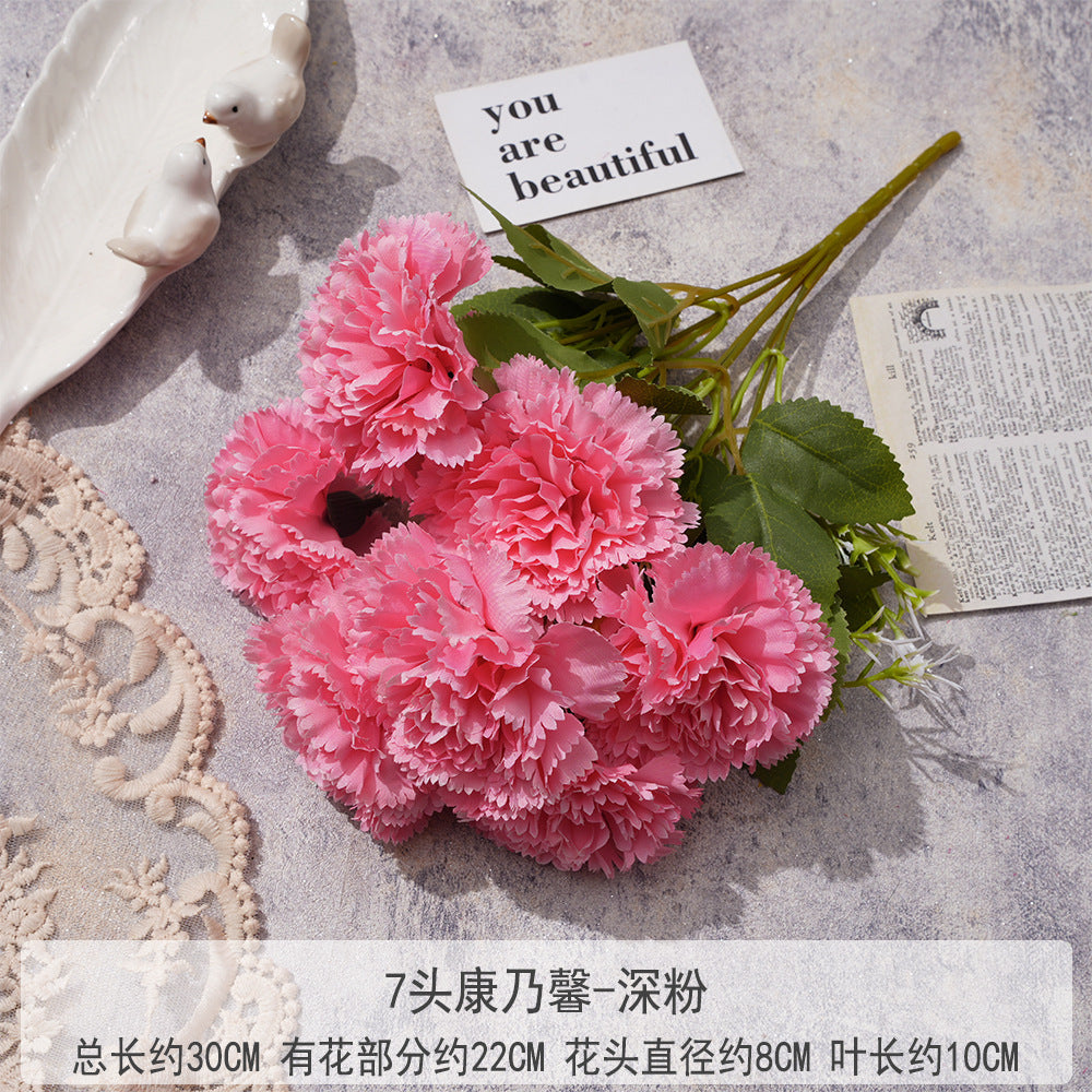 Uniquelina Artificial 7 heads dianthus caryophyllus Roses Fake Red Rose Silk Flowers with Stem Floral Gift for Wedding Arrangement Party Home Decordianthus