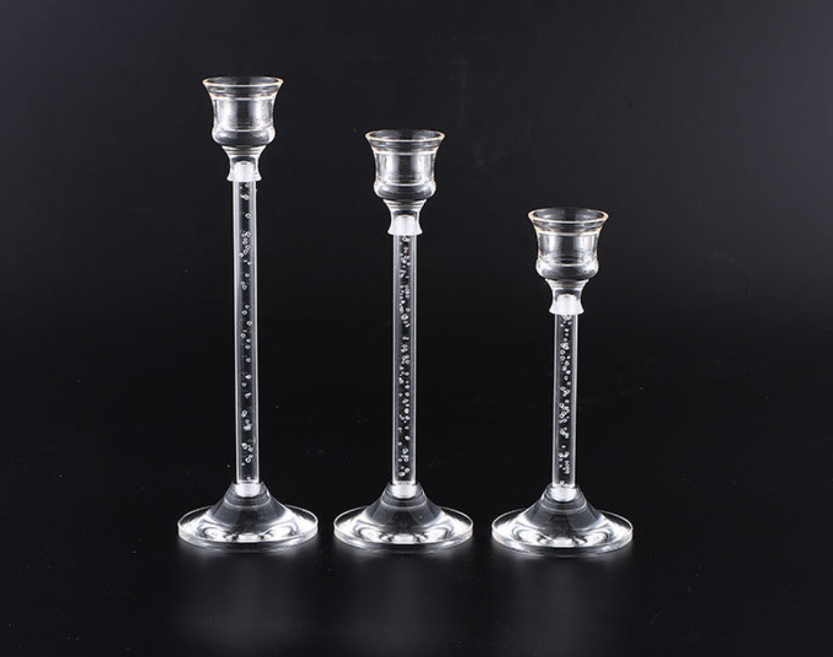 Uniquelina Transparent acrylic Candle Holders Set of 3 for Taper Candles, Decorative Candlestick Holder for Wedding, Dinning, Party, Fits 3/4 inch Thick Candle&Led Candles (White)