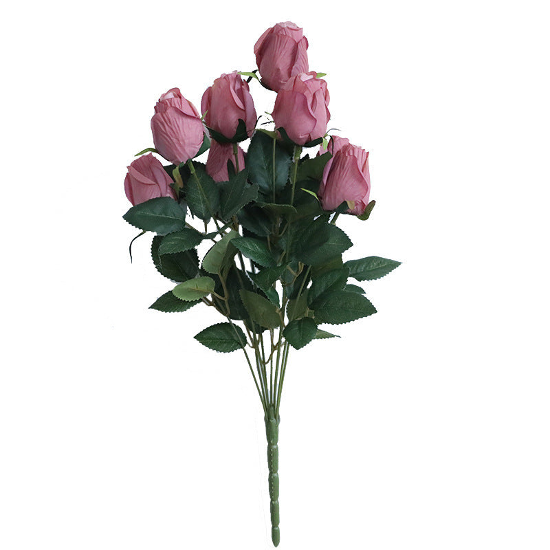 Uniquelina White Rose Artificial Flowers Bunch for Home Decoration, 9 Flower Heads in a 1 Bunch with Stem