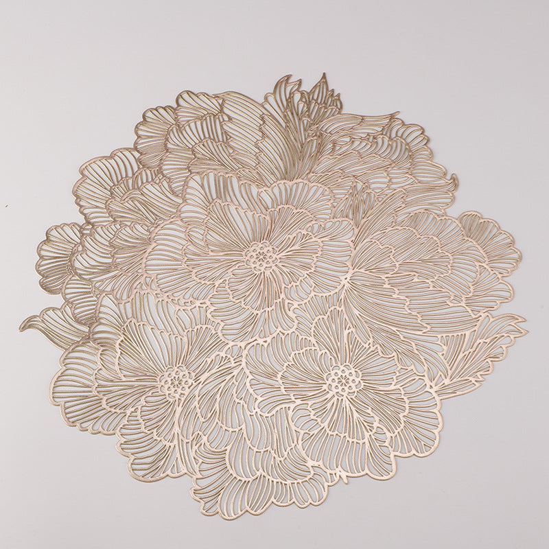 Gold Silver Placemats 12 pcs Sweet Acacia Elegant Tablemats Flower Round Vinyl Place Mats Table Setting Kitchen Mats for Dining Table Holiday Wedding Decorative