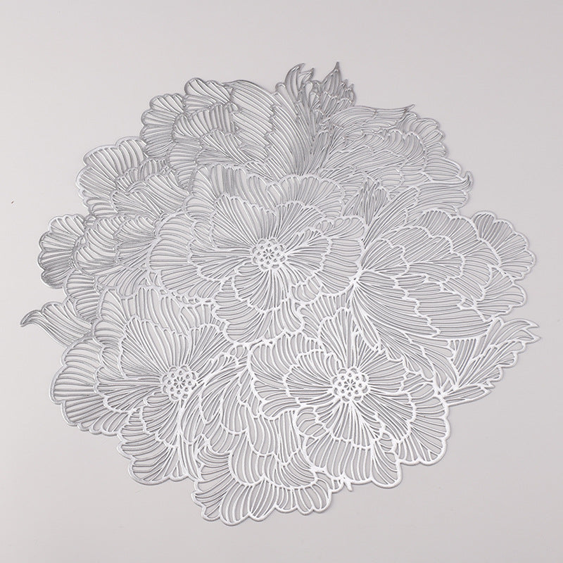 Gold Silver Placemats 12 pcs Sweet Acacia Elegant Tablemats Flower Round Vinyl Place Mats Table Setting Kitchen Mats for Dining Table Holiday Wedding Decorative