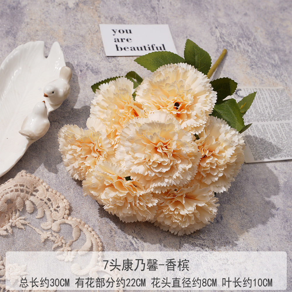 Uniquelina Artificial 7 heads dianthus caryophyllus Roses Fake Red Rose Silk Flowers with Stem Floral Gift for Wedding Arrangement Party Home Decordianthus
