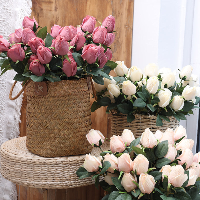 Uniquelina White Rose Artificial Flowers Bunch for Home Decoration, 9 Flower Heads in a 1 Bunch with Stem
