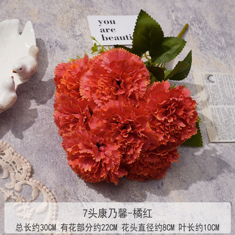 Uniquelina Artificial 7 heads dianthus caryophyllus Roses Fake Red Rose Silk Flowers with Stem Floral Gift for Wedding Arrangement Party Home Decordianthus