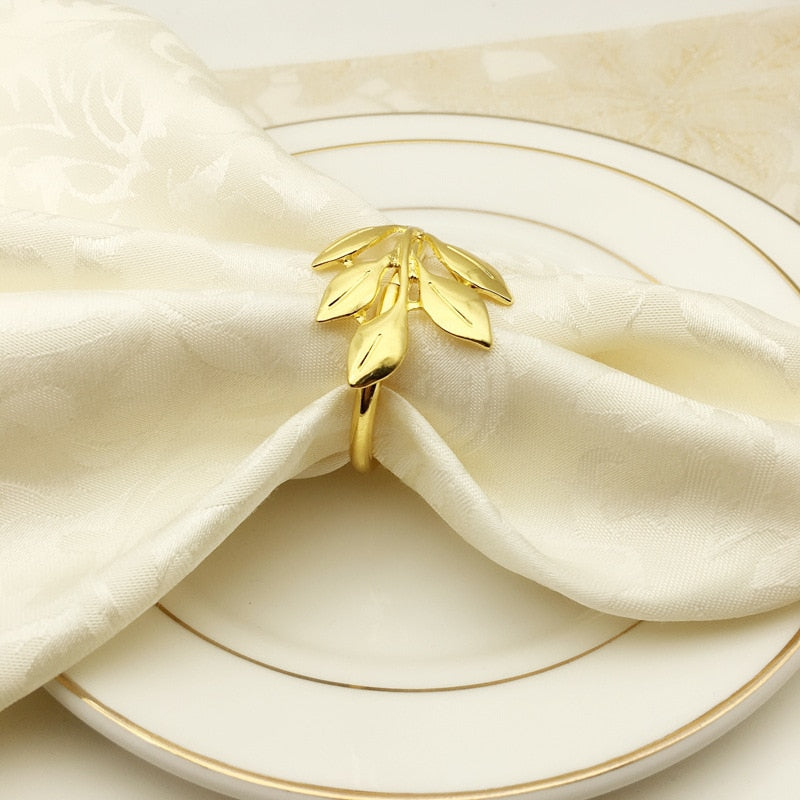 6pcs/lot Fall Leaves Napkin Rings Gold Silver Christening Bangle Metal Napkin Holder Wedding Gifts Baptismal Shower Party Decor