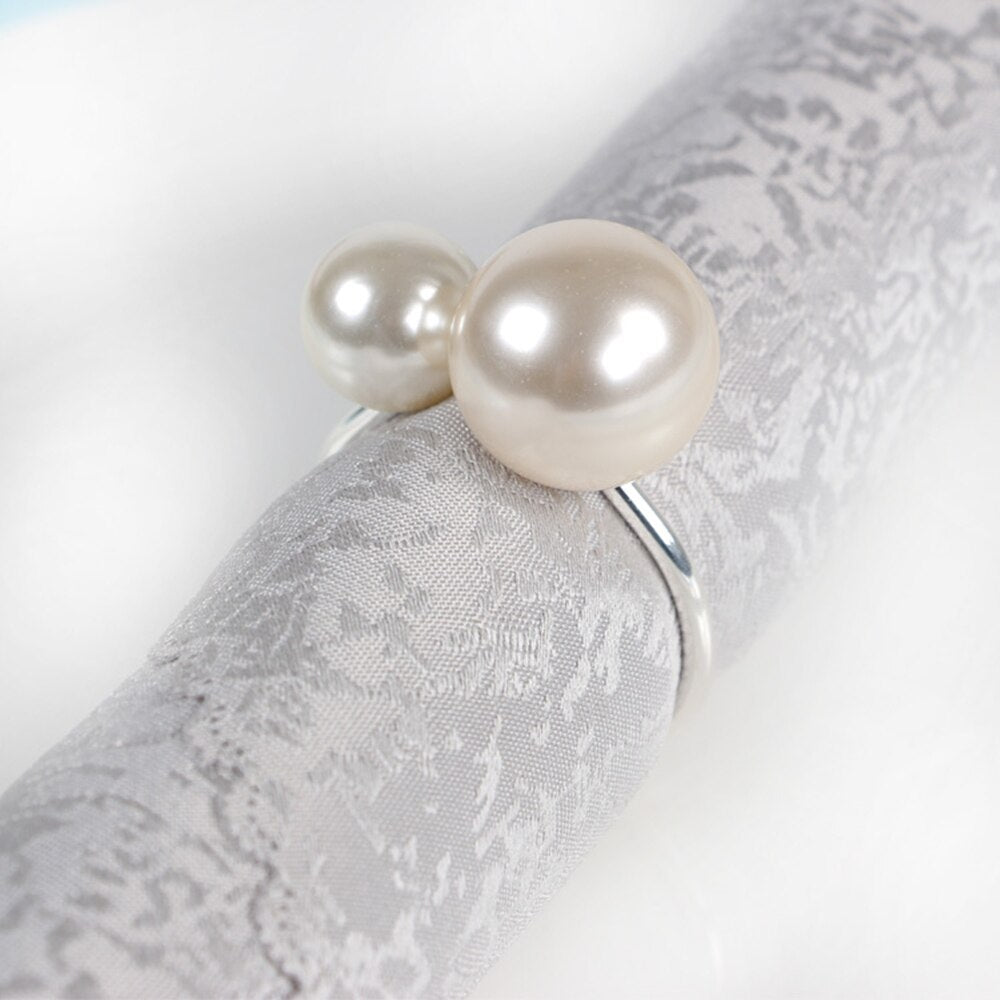 10pcs SHSEJA Deluxe Napkin Ring Hotel Wedding Supplies Napkin Ring Gold Plated Diamond Pearl Napkin Buckle Desktop Decoration