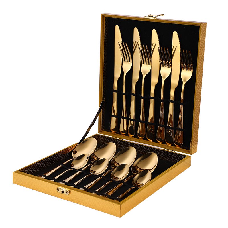 Tablewellware Golden Cutlery Fork Spoon Knife Set Golden Tableware Stainless Steel Cutlery Golden Fork Spoon Dinnerware Set