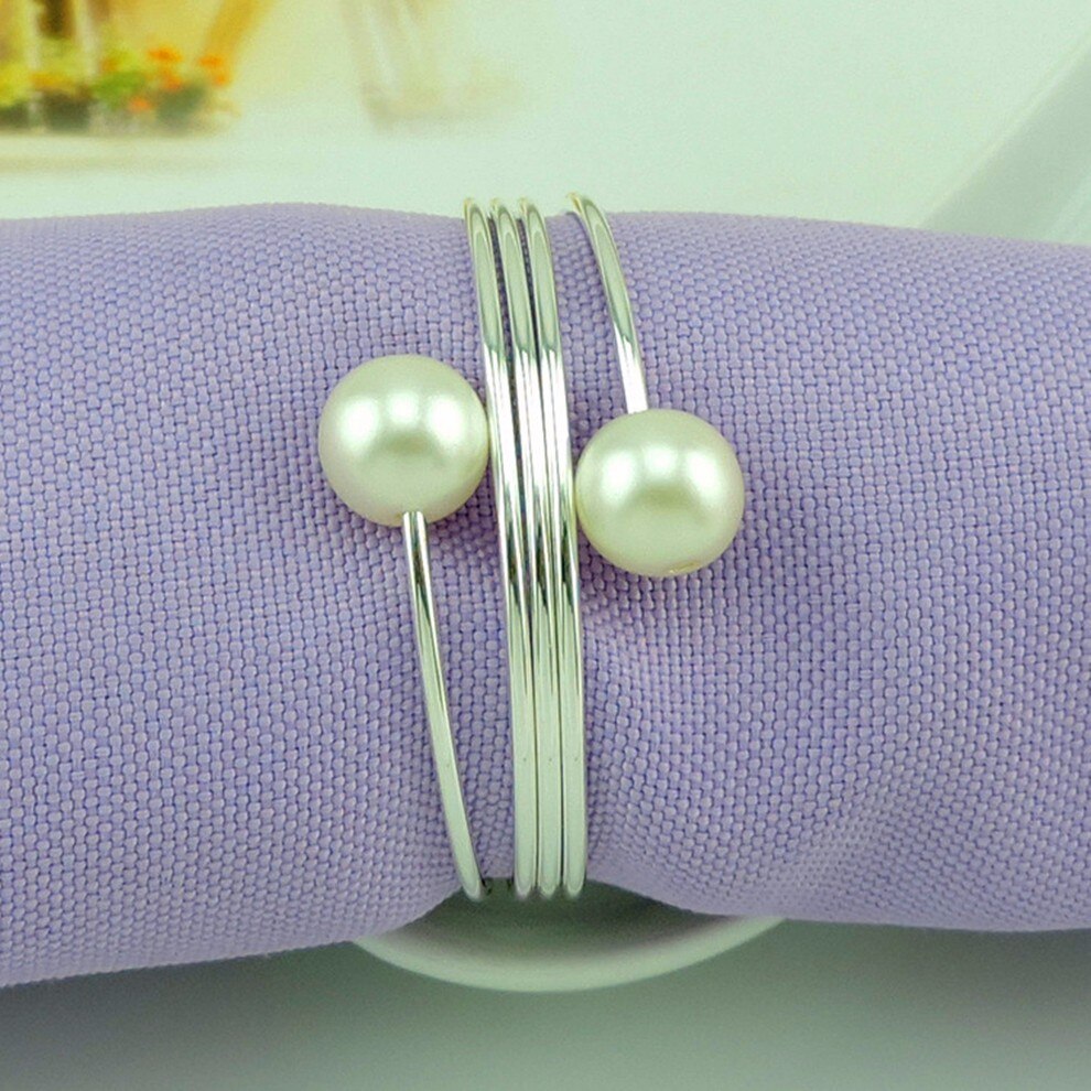 10pcs SHSEJA Deluxe Napkin Ring Hotel Wedding Supplies Napkin Ring Gold Plated Diamond Pearl Napkin Buckle Desktop Decoration