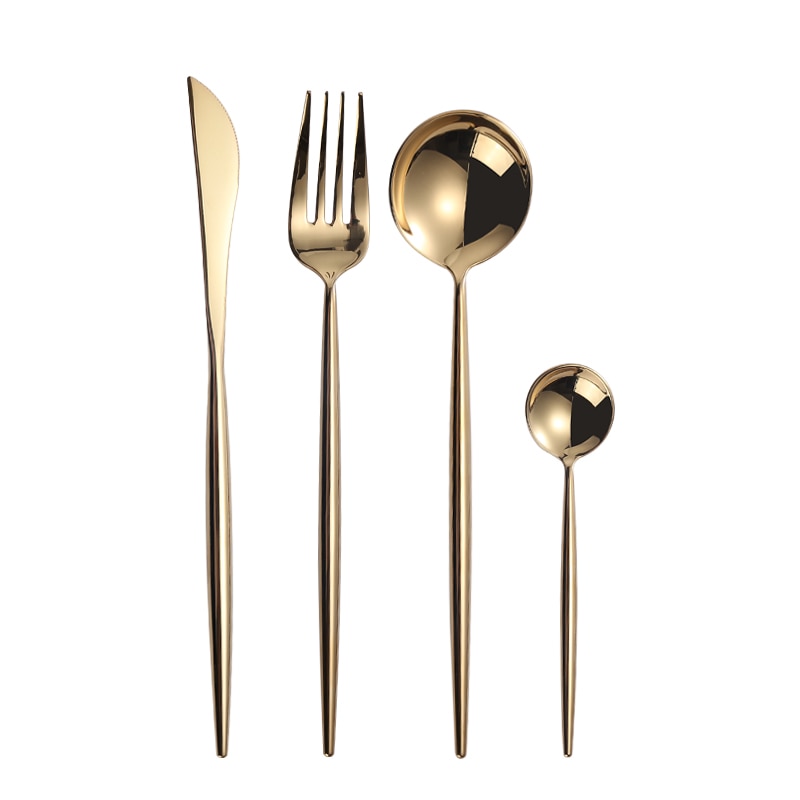 Mirror Gold Cutlery Set 304 Stainless Steel Silverware Tableware Set Service Bright Chopstick Forks Knives Spoons Dinner Set