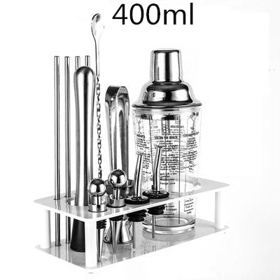 Cocktail Shaker Bar Gushiraho Plactic & Wood Holder Stainless Steel Umuringa washyizweho Cocktail Shaker Bartender mushakishaKit Bars Gushiraho Ibikoresho