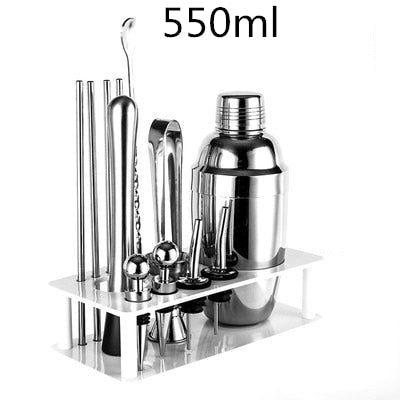Cocktail Shaker Bar Gushiraho Plactic & Wood Holder Stainless Steel Umuringa washyizweho Cocktail Shaker Bartender mushakishaKit Bars Gushiraho Ibikoresho