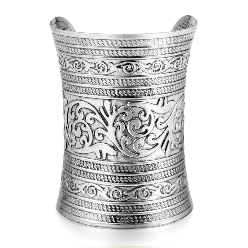 Dayoff 30 Styles European Punk Big Wide Cuff Bracelet for Women Men Open Ajustable Carved Flower Snake Animal Bangle Jewelry