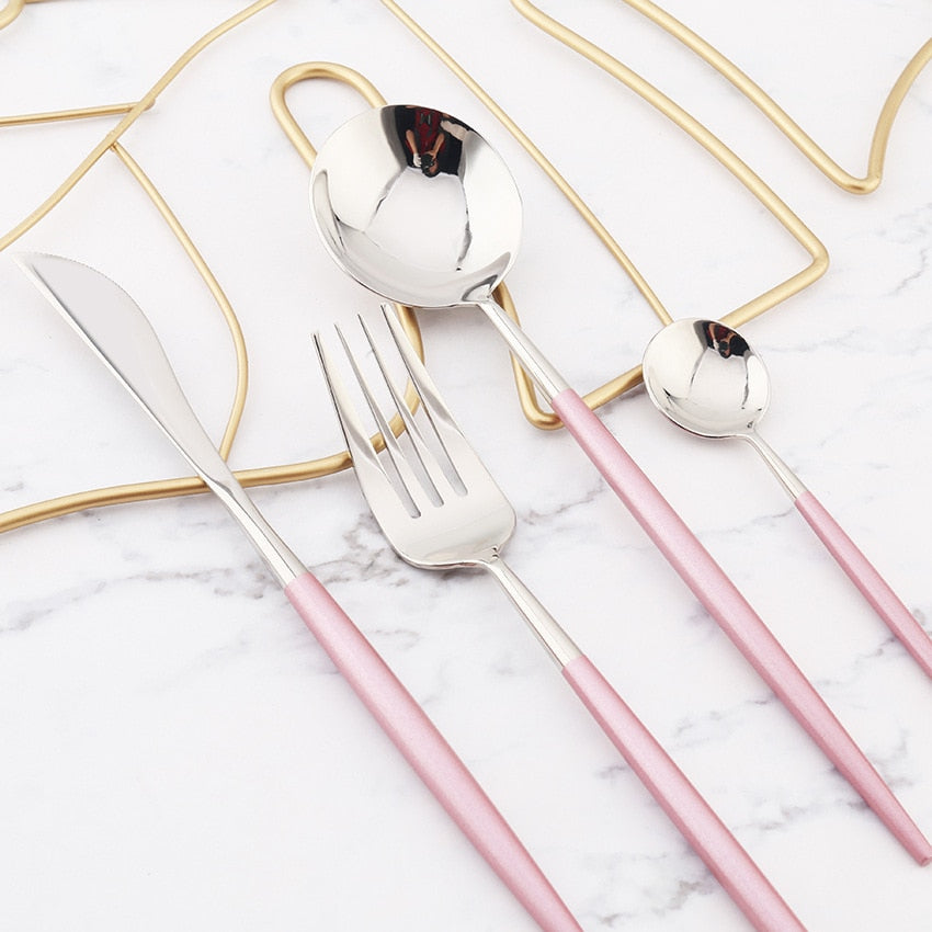 Mirror Gold Cutlery Set 304 Stainless Steel Silverware Tableware Set Service Bright Chopstick Forks Knives Spoons Dinner Set