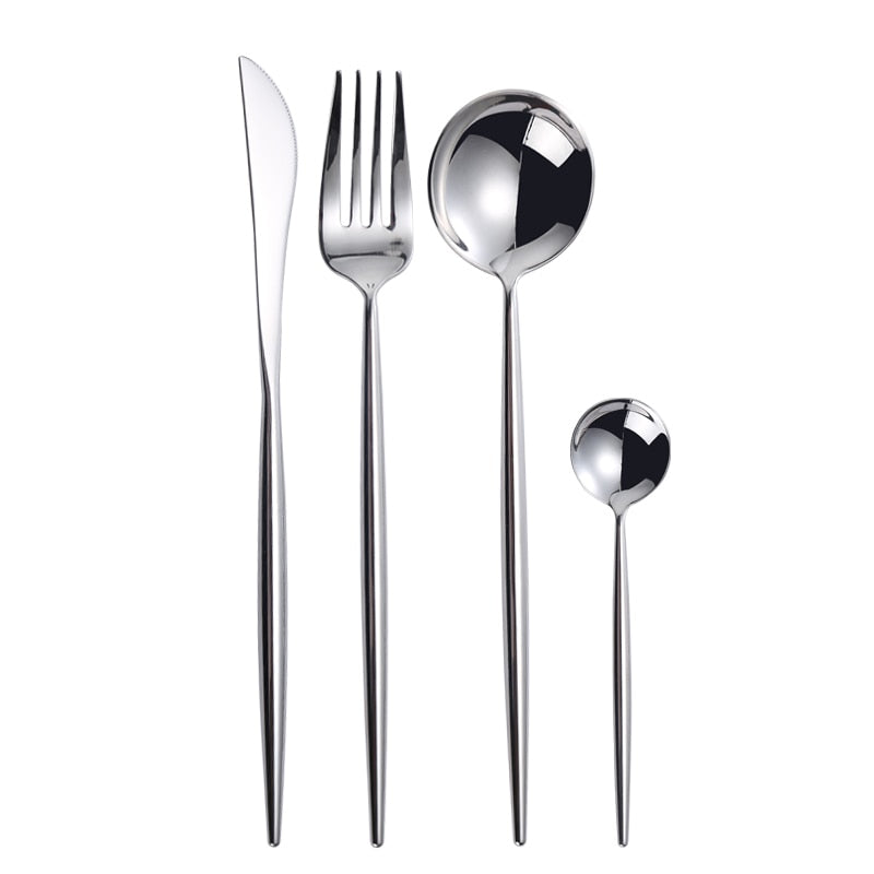 Mirror Gold Cutlery Set 304 Stainless Steel Silverware Tableware Set Service Bright Chopstick Forks Knives Spoons Dinner Set