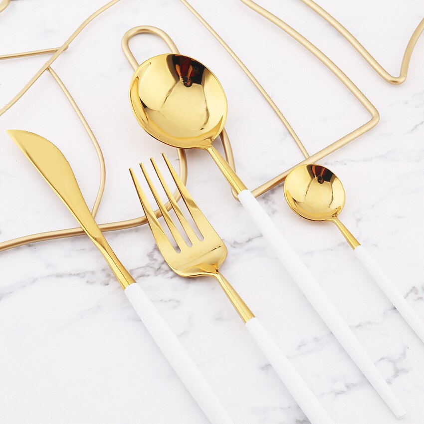 Mirror Gold Cutlery Set 304 Stainless Steel Silverware Tableware Set Service Bright Chopstick Forks Knives Spoons Dinner Set