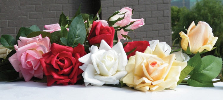 3 heads Artificial Real Touch Rose Flowers Decoration Fresh rose Artificial Flowers latex roses for wedding bouquet decoration