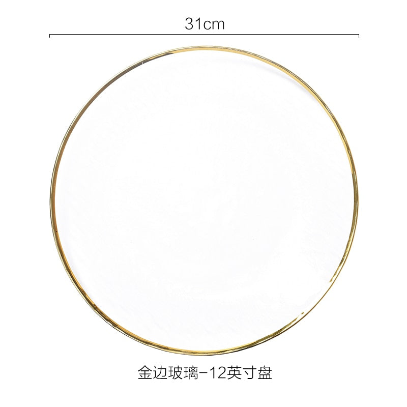 Nordic Glod Charger Glass Dinner Dish Plate Salad Soup Fruit Bowl Dessert Bead Wedding Plate Decorative Tableware
