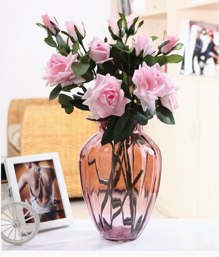 3 heads Artificial Real Touch Rose Flowers Decoration Fresh rose Artificial Flowers latex roses for wedding bouquet decoration