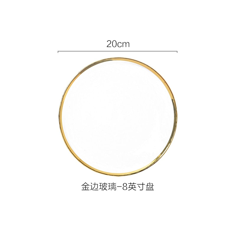 Nordic Glod Charger Glass Dinner Dish Plate Salad Soup Fruit Bowl Dessert Bead Wedding Plate Decorative Tableware