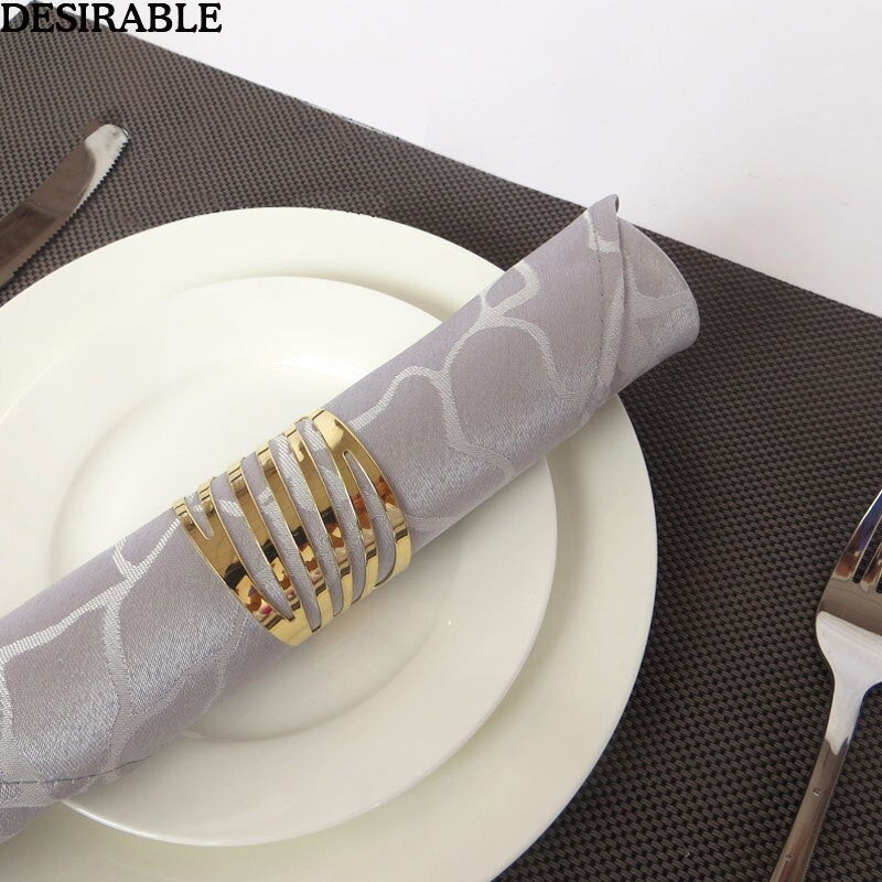 12Pcs/Set Metal Napkin Rings Hotel Banquet Dinner Table Decoration Supplies Party Tableware Serviette Holder Gold Napkin Buckle