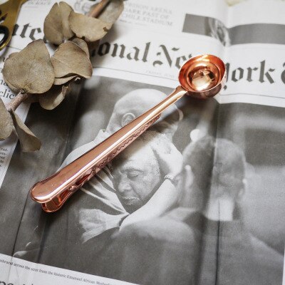 Northern European style gold color Two in one spoon sealing clip Measuring Spoon coffee spoon 1pc/lot
