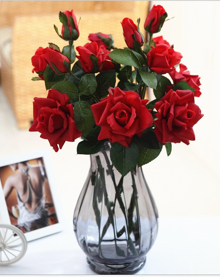 3 heads Artificial Real Touch Rose Flowers Decoration Fresh rose Artificial Flowers latex roses for wedding bouquet decoration