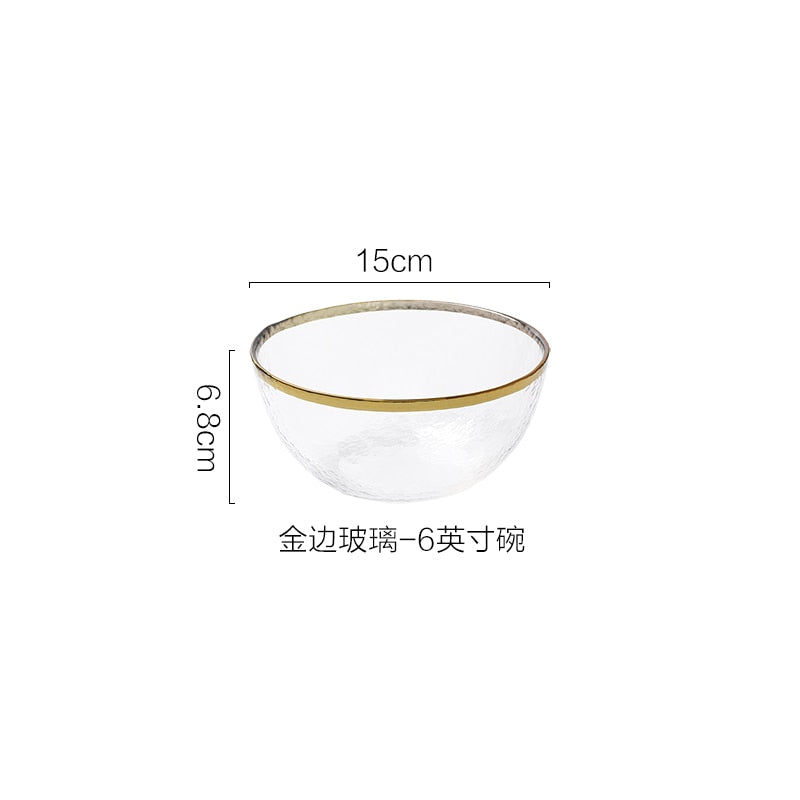 Nordic Glod Charger Glass Dinner Dish Plate Salad Soup Fruit Bowl Dessert Bead Wedding Plate Decorative Tableware