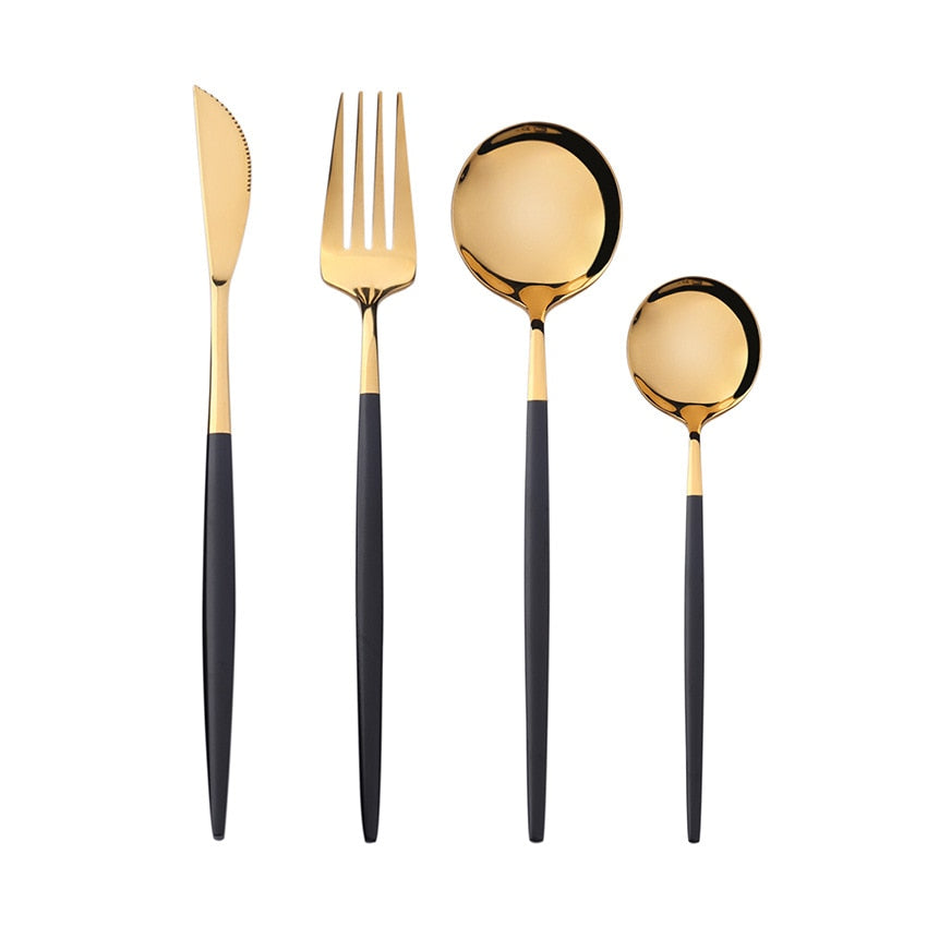 Mirror Gold Cutlery Set 304 Stainless Steel Silverware Tableware Set Service Bright Chopstick Forks Knives Spoons Dinner Set