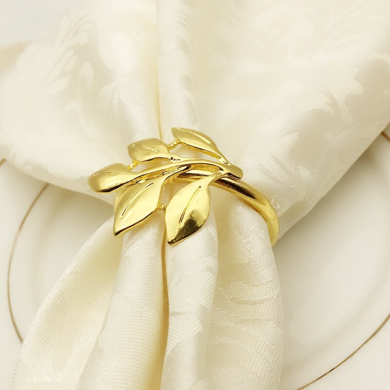 6pcs/lot Fall Leaves Napkin Rings Gold Silver Christening Bangle Metal Napkin Holder Wedding Gifts Baptismal Shower Party Decor