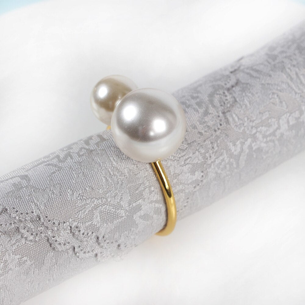10pcs SHSEJA Deluxe Napkin Ring Hotel Wedding Supplies Napkin Ring Gold Plated Diamond Pearl Napkin Buckle Desktop Decoration