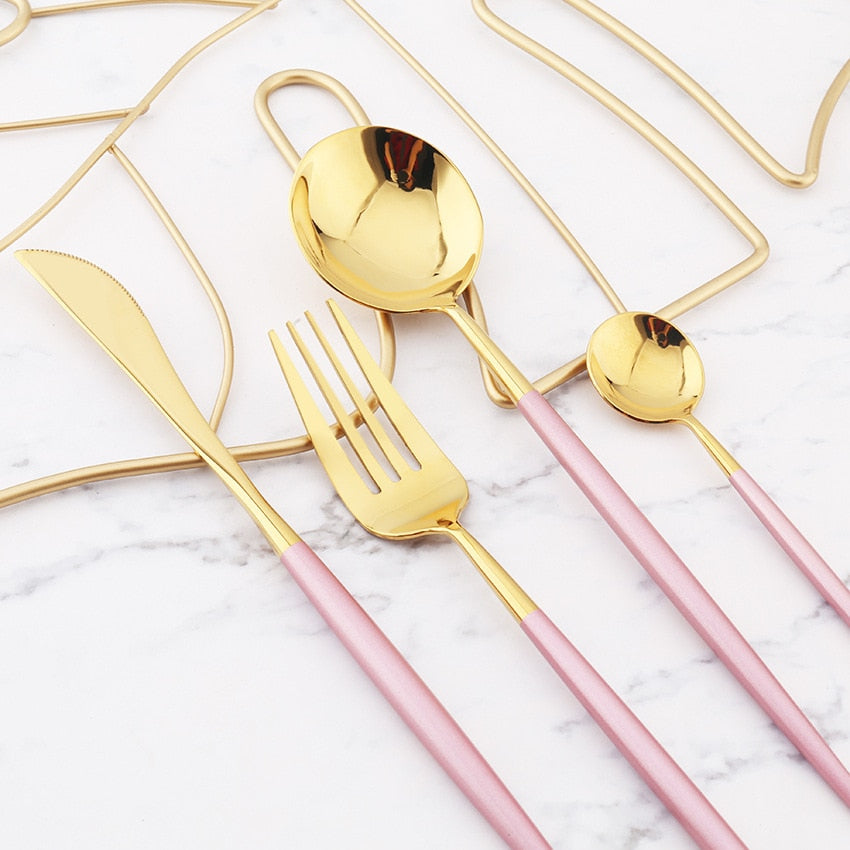 Mirror Gold Cutlery Set 304 Stainless Steel Silverware Tableware Set Service Bright Chopstick Forks Knives Spoons Dinner Set