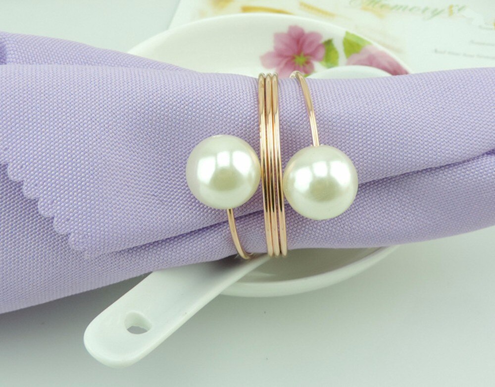 10pcs SHSEJA Deluxe Napkin Ring Hotel Wedding Supplies Napkin Ring Gold Plated Diamond Pearl Napkin Buckle Desktop Decoration