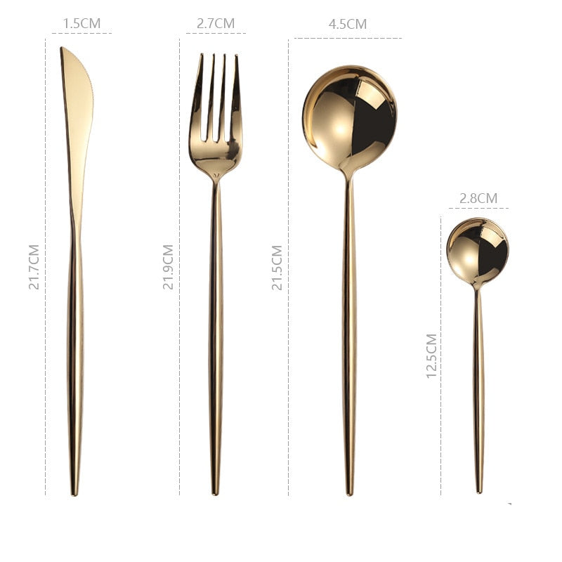 Mirror Gold Cutlery Set 304 Stainless Steel Silverware Tableware Set Service Bright Chopstick Forks Knives Spoons Dinner Set