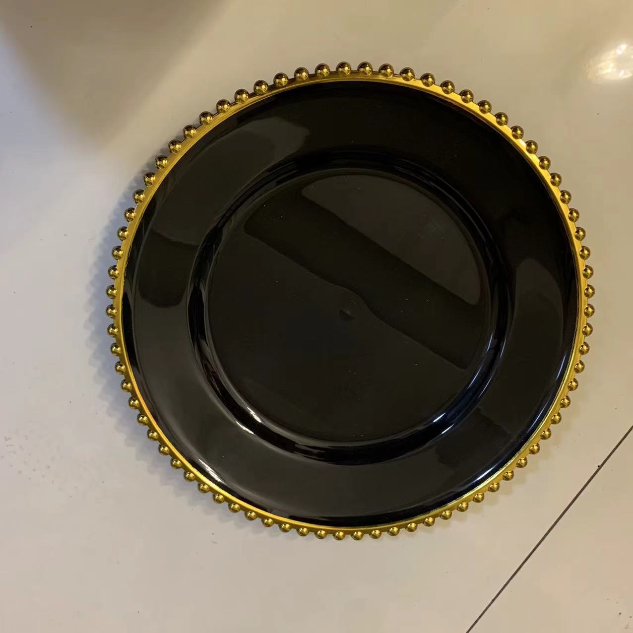 13inch Round plastic Rim Charger Plates Gold Round Reef plastic Charger Plates for Dinner,Wedding,Party,Event Decoration.