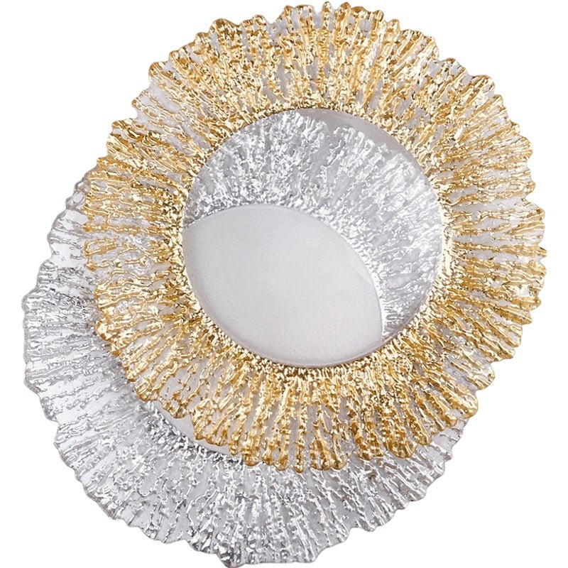 Uniquelina vente en gros de 13 pouces assiettes de chargeur à bord doré en verre rond assiettes de chargeur en verre d'or de récif rond en or pour le dîner, le mariage, la fête, la décoration d'événements.