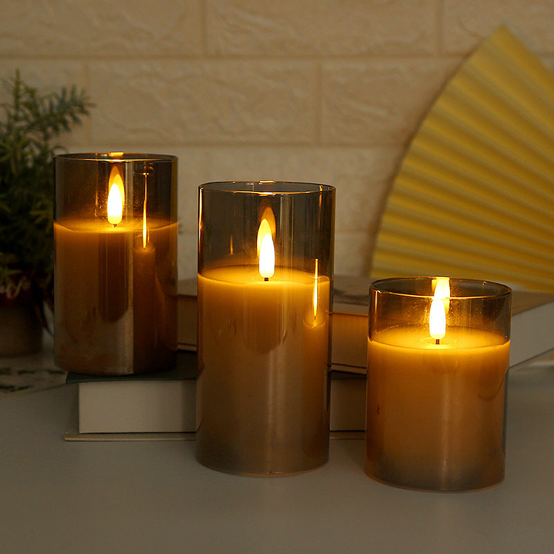 Bougies piliers sans flamme ivoire, fonctionnant à piles avec télécommande et minuterie, bougies électriques clignotantes à LED en plexiglas avec flamme 3D, lot de trois (D : 7,6 x H : 10,2 cm, 12,7 cm, 15,2 cm)
