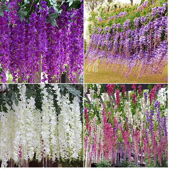 Wisteria Hanging Flowers 12 Pack Fake Flower Garland Artificial Wisteria Vines Rattan Silk Flower String Wedding Party Wall Decorations,Bluetions DIY Scrapbook Supplies